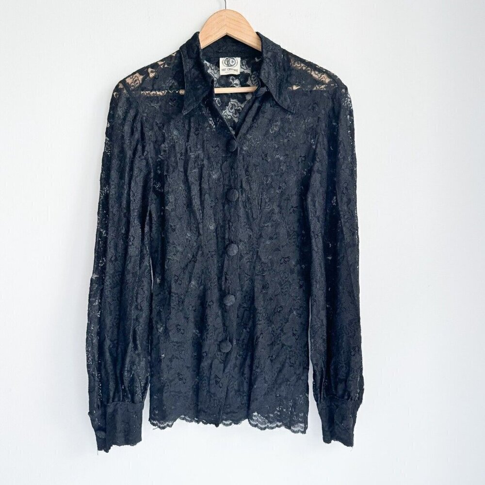 Vintage i.D Hot Couture Black Lace Goth Long Sleeve Blouse M